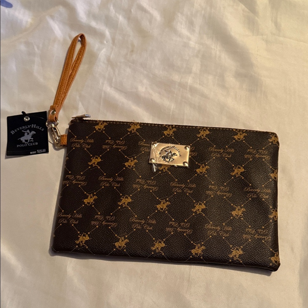 Beverly Hills Polo Club Dark Brown Patterned Wristlet
